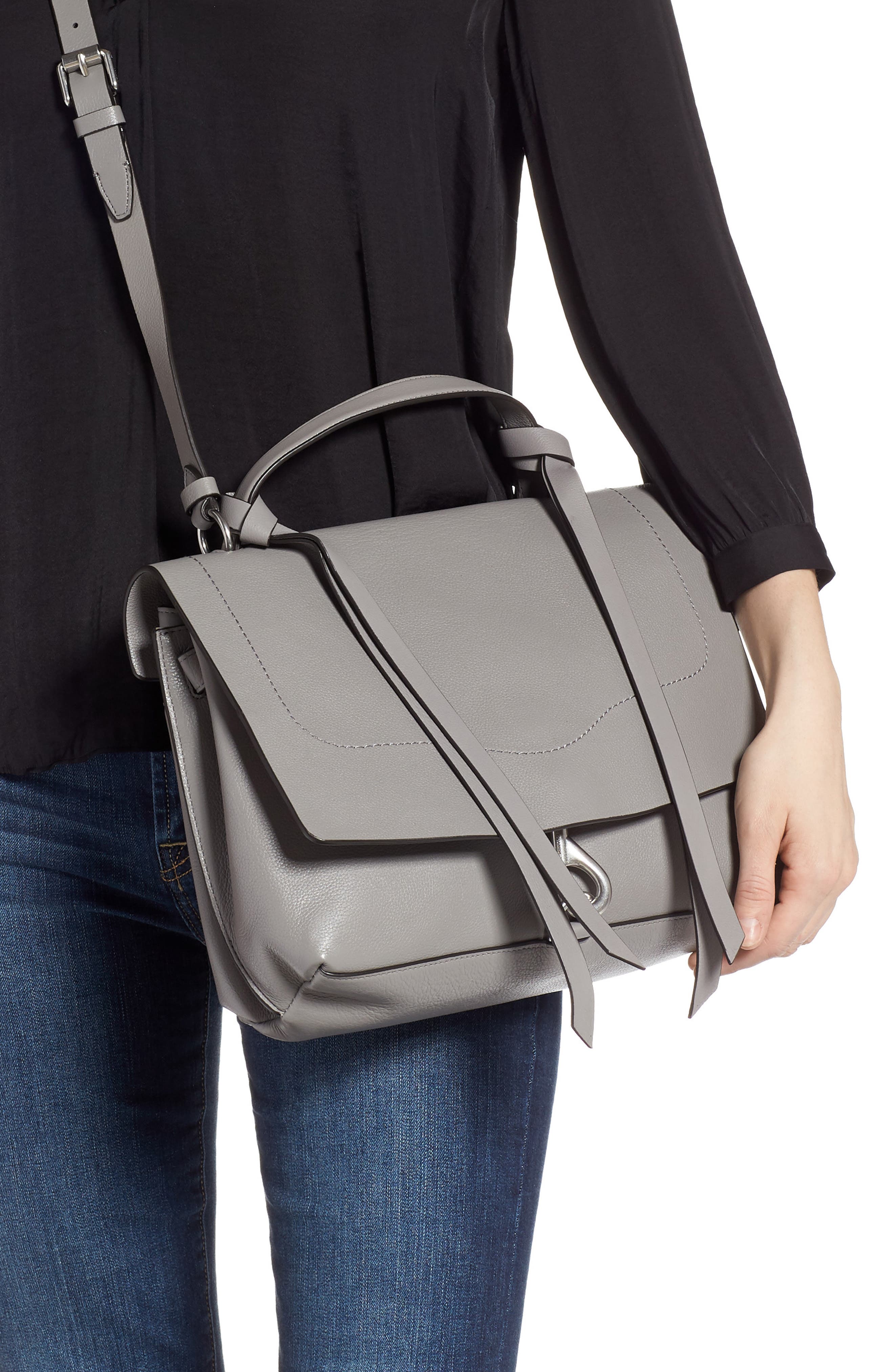 Stella Leather Satchel, Alternate, color, GREY