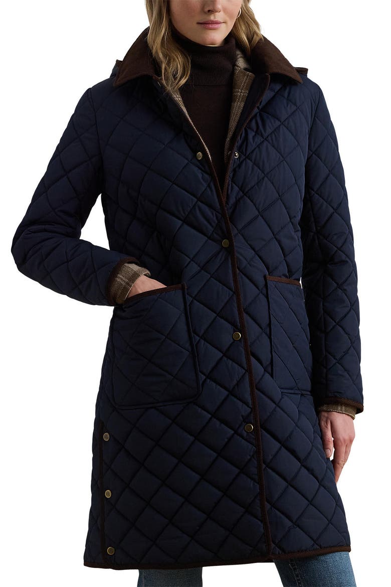Diamond Quilted Hooded Coat, Main, color, DARK NAVY