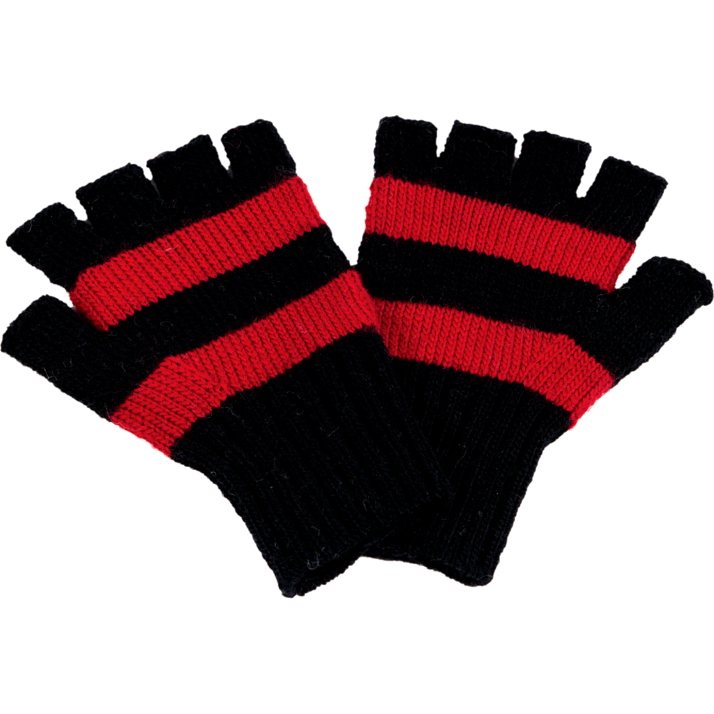 Nirvana Designs Striped And Solid Fingerless Gloves In Black/red