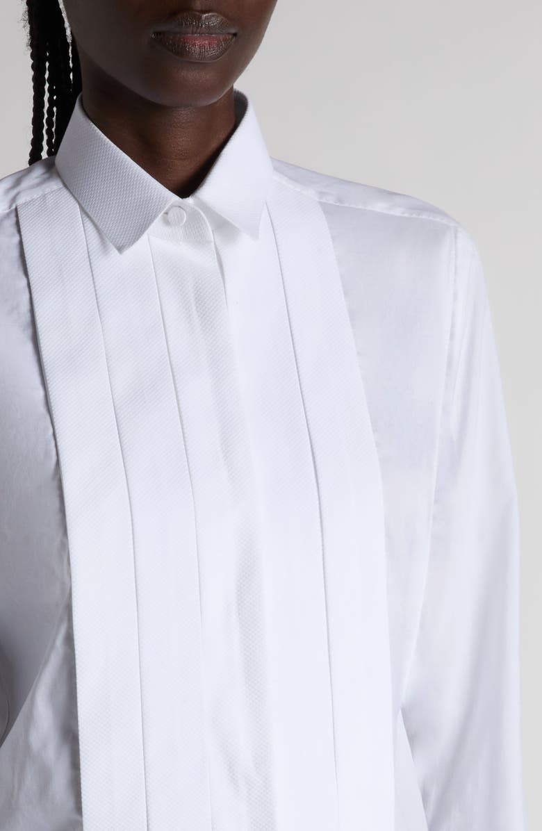 TOM FORD Pleated Bib Cotton Twill Shirt, Alternate, color, White