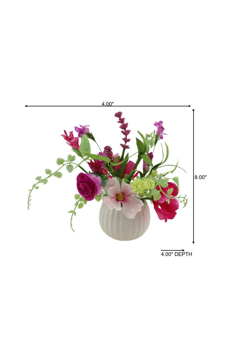 Transpac Season's Designs Artificial Flower Arrangement, 8" Pink Spring Flower Bowl, Modern, Tabletop, Living Room, Plastic, Pink Green, Indoor Decoration, Spring, Alternate, color, Multicolored