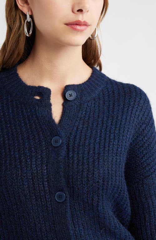 Open Edit Fuzzy Crewneck Cardigan In Purple