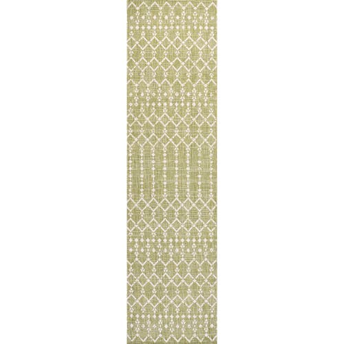 Jonathan Y Ourika Moroccan Geometric Textured Weave Indoor/outdoor Area Rug In Light Green/cream