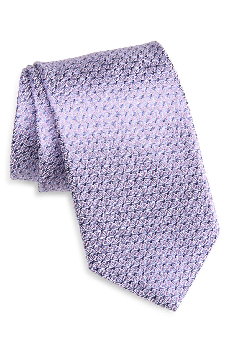 David Donahue Geometric Jacquard Silk Tie, Main, color, Purple