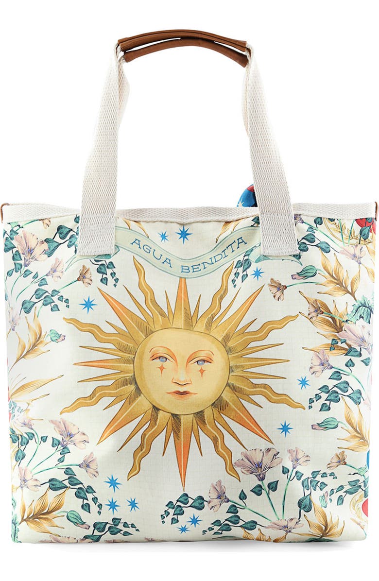 Agua Bendita Lucia Solstice Print Tote Bag, Main, color, White