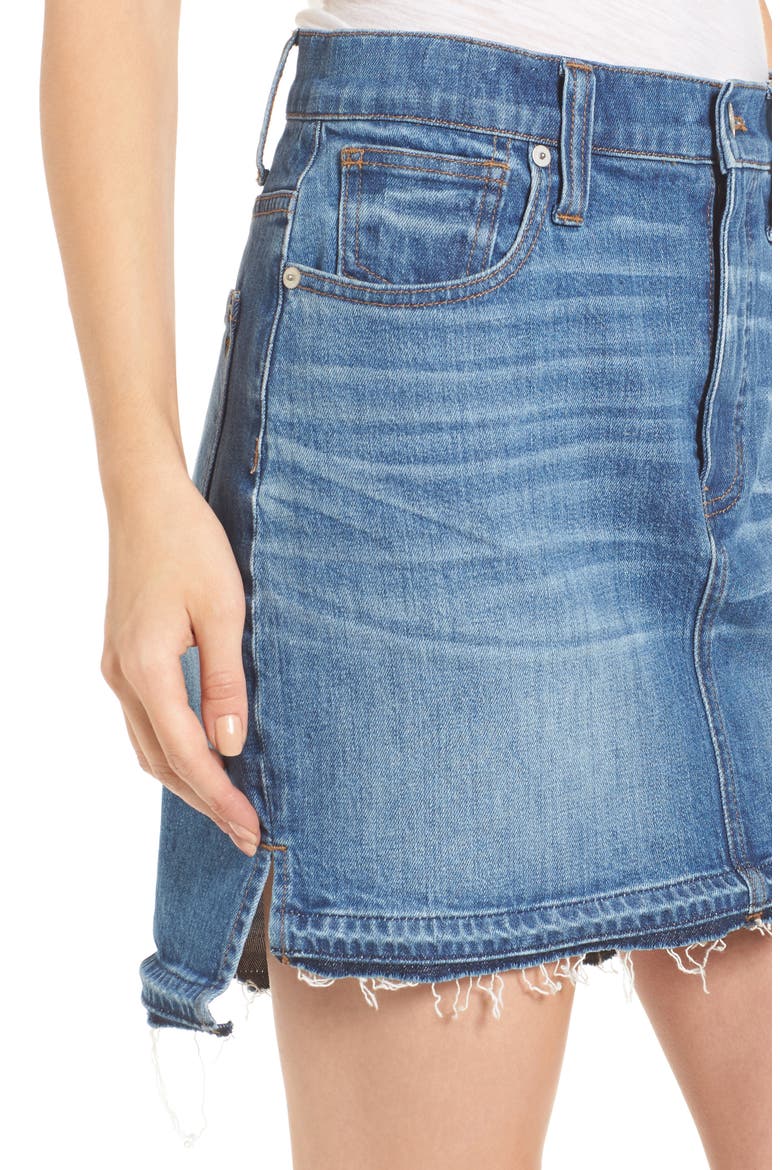 Step Hem Denim Skirt, Alternate, color, BRANDT WASH