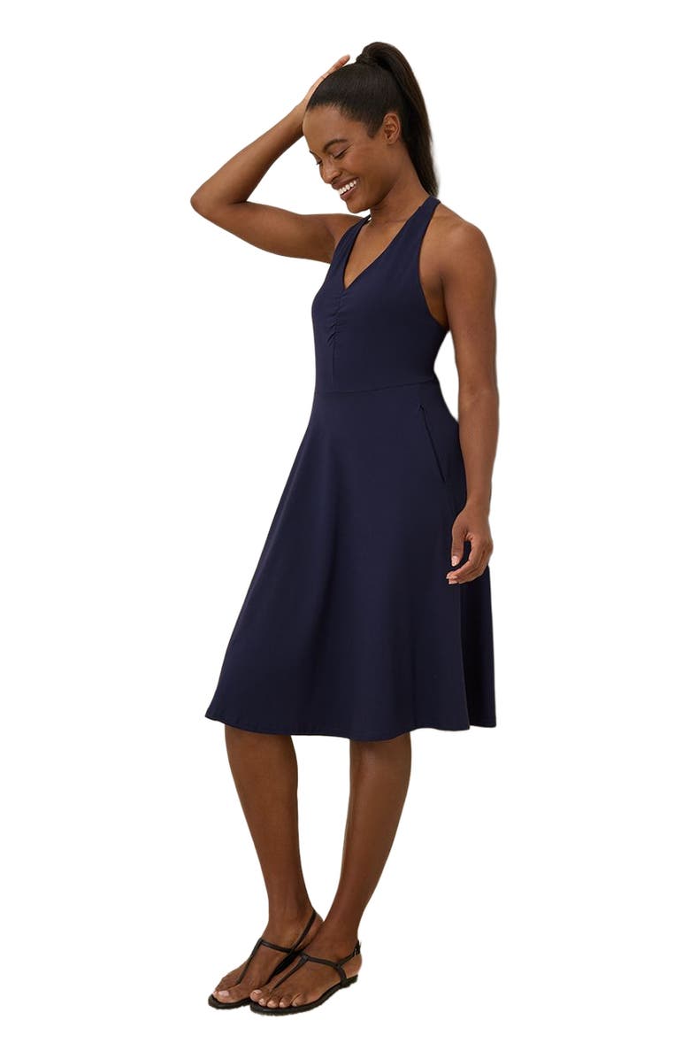 Pact Organic Cotton Fit & Flare Gathered Halter Dress, Alternate, color, Eclipse