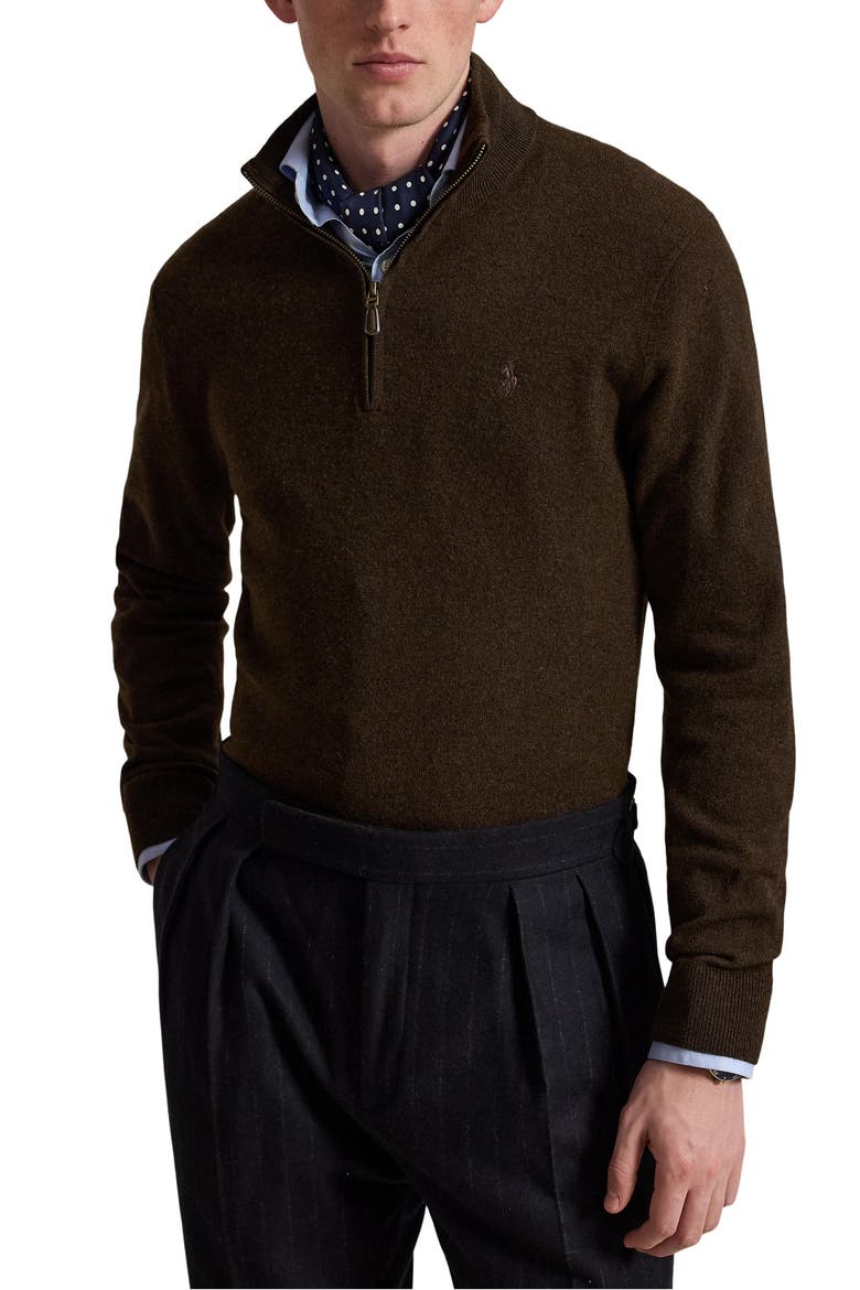 Regular Fit Wool Quarter Zip Sweater, Main, color, BROWN