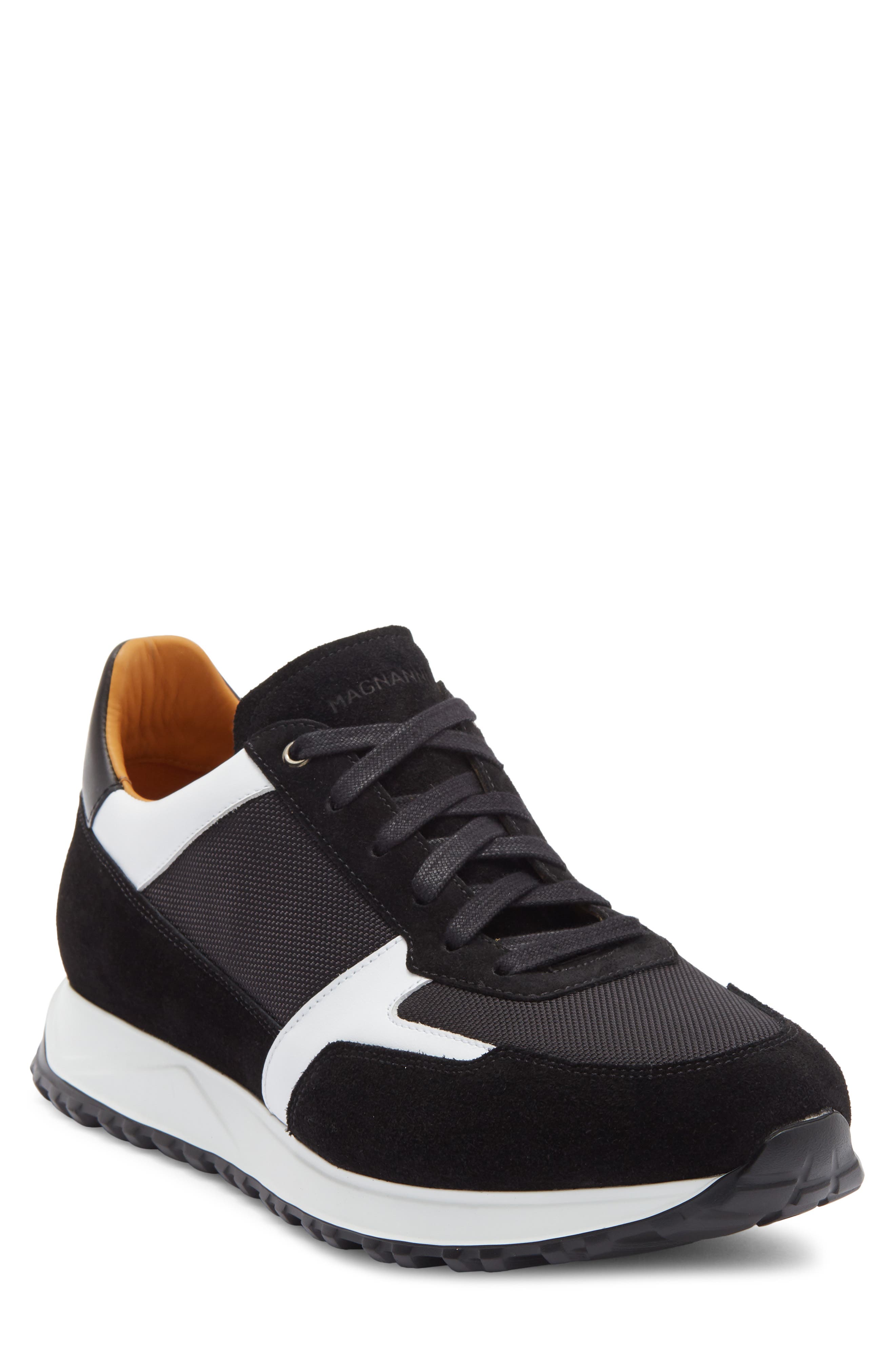 Magnanni Leather Sneaker, Main, color, Black / White