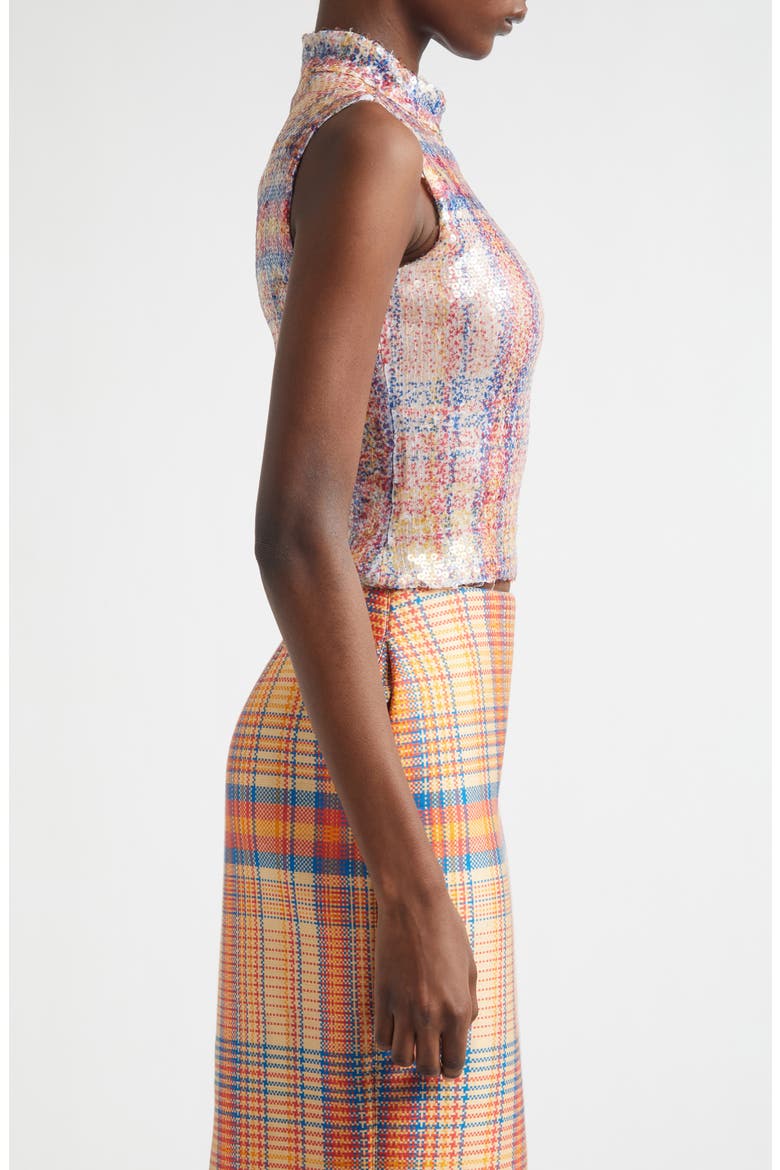 The Piper Paillette Plaid Mock Neck Top, Alternate, color, ORANGE PLAID