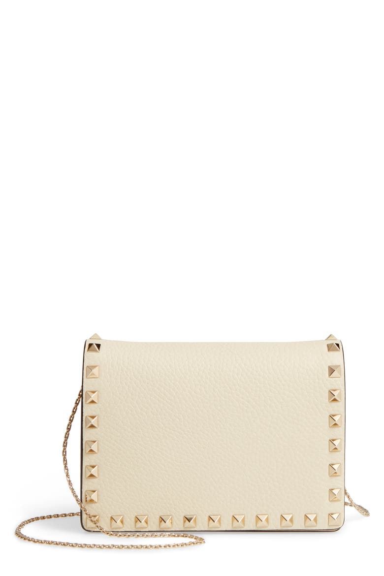 Rockstud Leather Pouch Wallet on a Chain, Main, color, IVORY