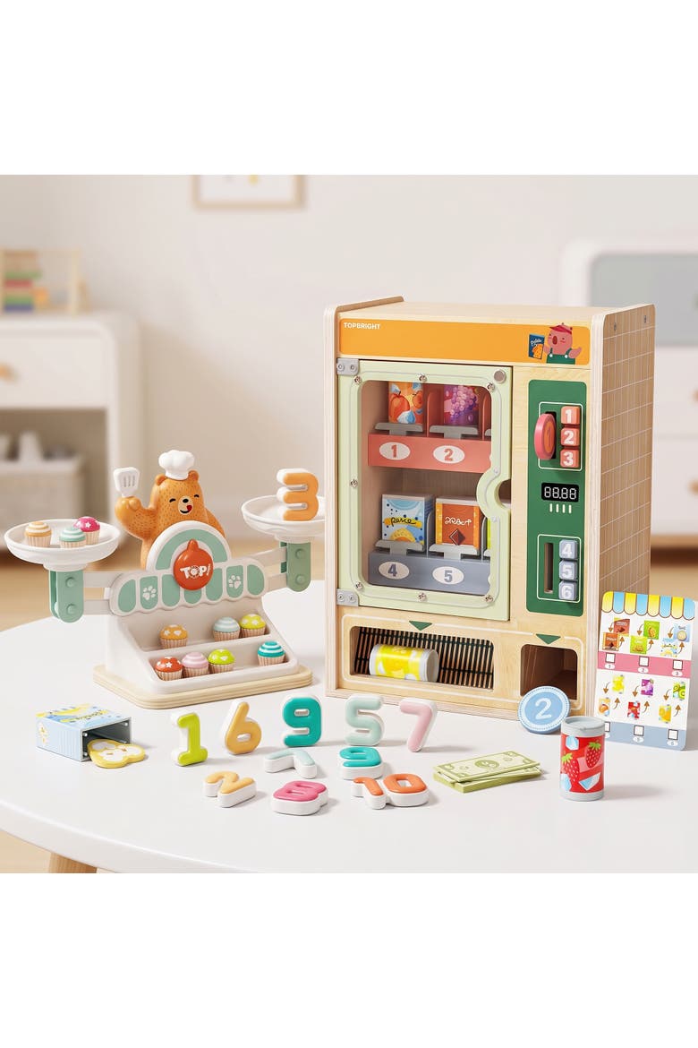 2-in-1 Wooden Vending Machine & Balance Math Toy for Early Learning, Alternate, color, Multicolor