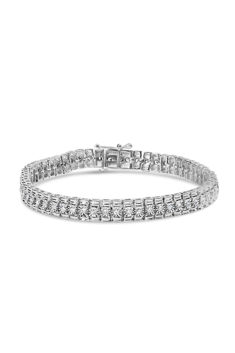 Silver 1.0 Cttw Diamond Collar Line Link Bracelet - Size 7.25" Inches, Main, color, White