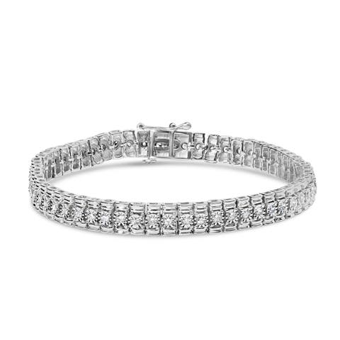 Silver 1.0 Cttw Diamond Collar Line Link Bracelet - Size 7.25" Inches