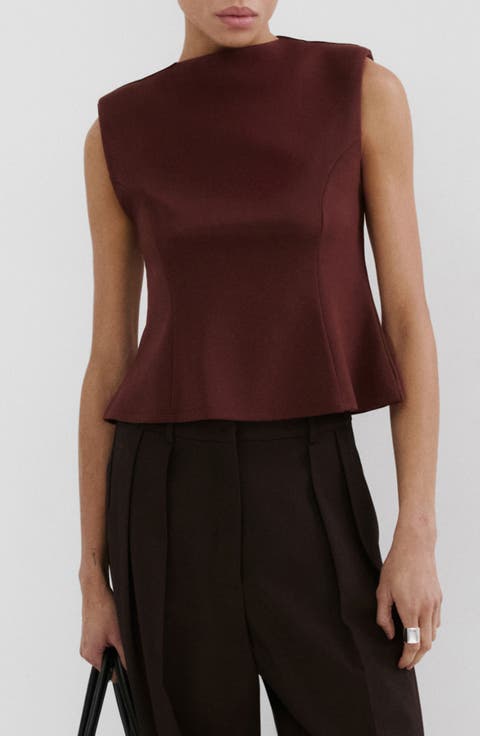 Sleeveless Flare Top with Shoulder Pads (Regular & Plus)