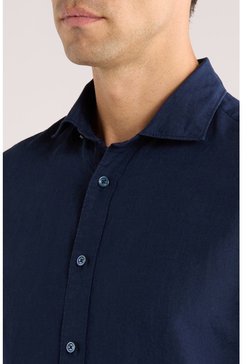 Axel Shaped Fit Linen Button-Up Shirt, Alternate, color, NAVY