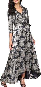 Alex Evenings Floral Jacquard High-Low Gown