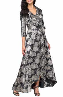 Alex Evenings Floral Jacquard High-Low Gown