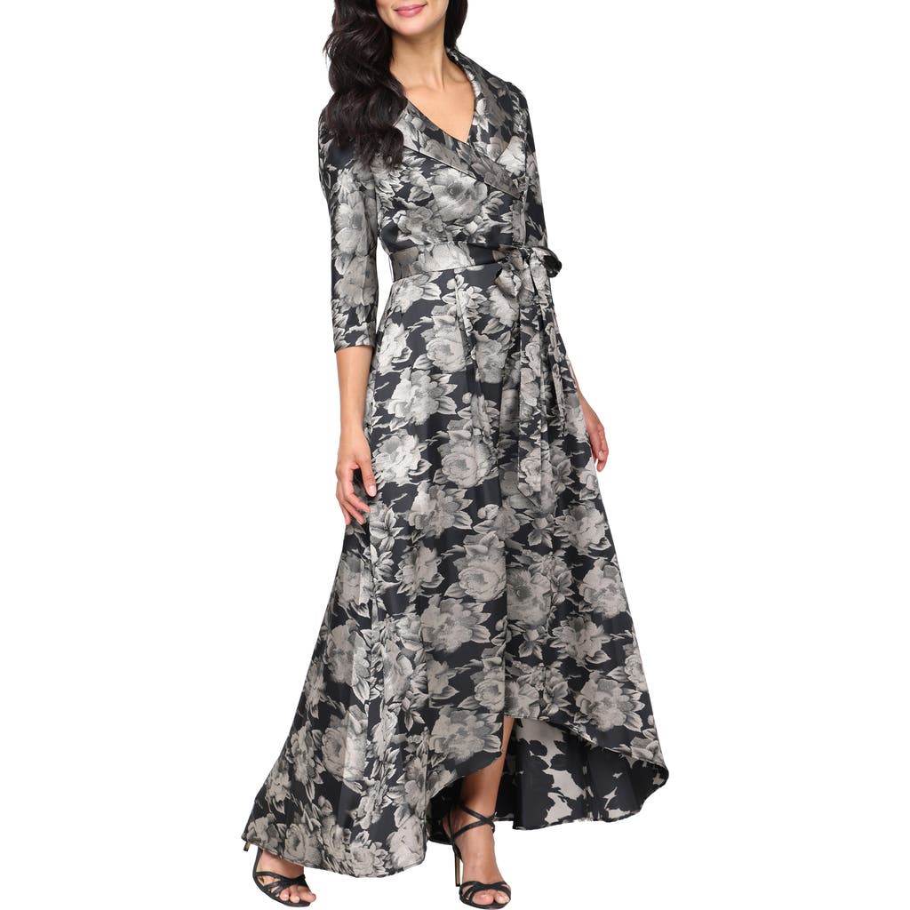Alex Evenings Floral Jacquard High-low Gown In Black