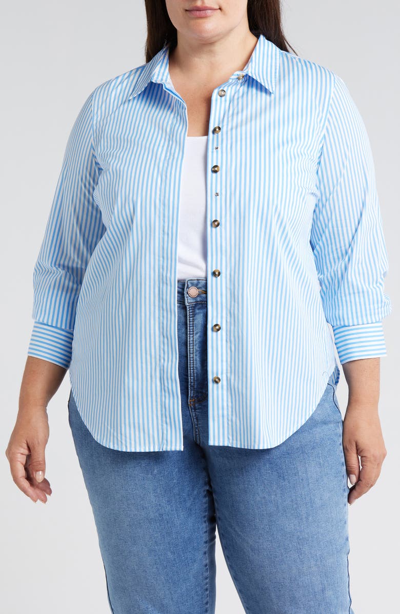 Universal Standard Elbe Classic Fit Button-Up Shirt, Main, color, Blue/ White Stripe