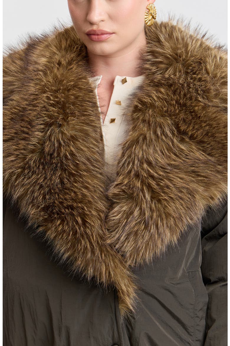 Faux Fur Collar Puffer Jacket, Alternate, color, ROSEMARY/ CAMEL