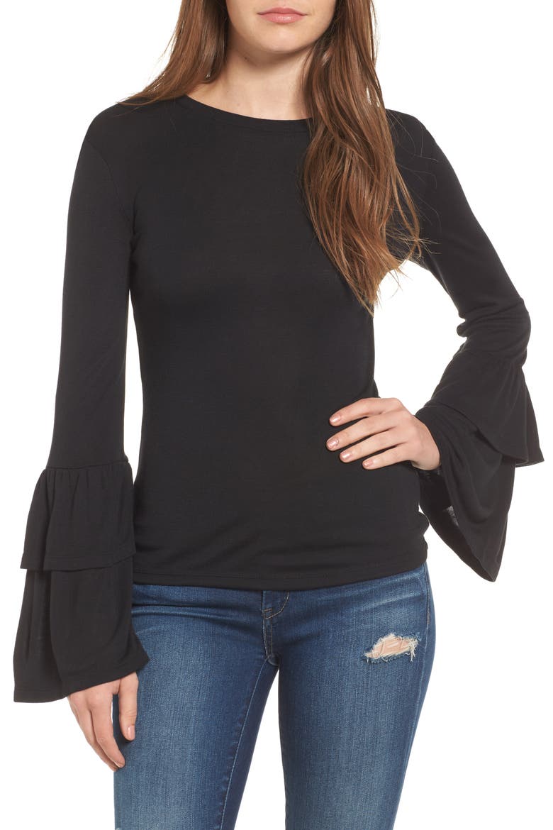 Bell Sleeve Top, Main, color, BLACK