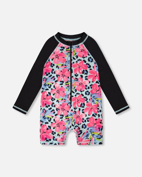 One-Piece Long Sleeve Floral and Leopard Rashguard (Toddler, Little Kid & Big Kid)