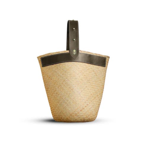 Lastelier Borneo Leather And Straw Bag In Green