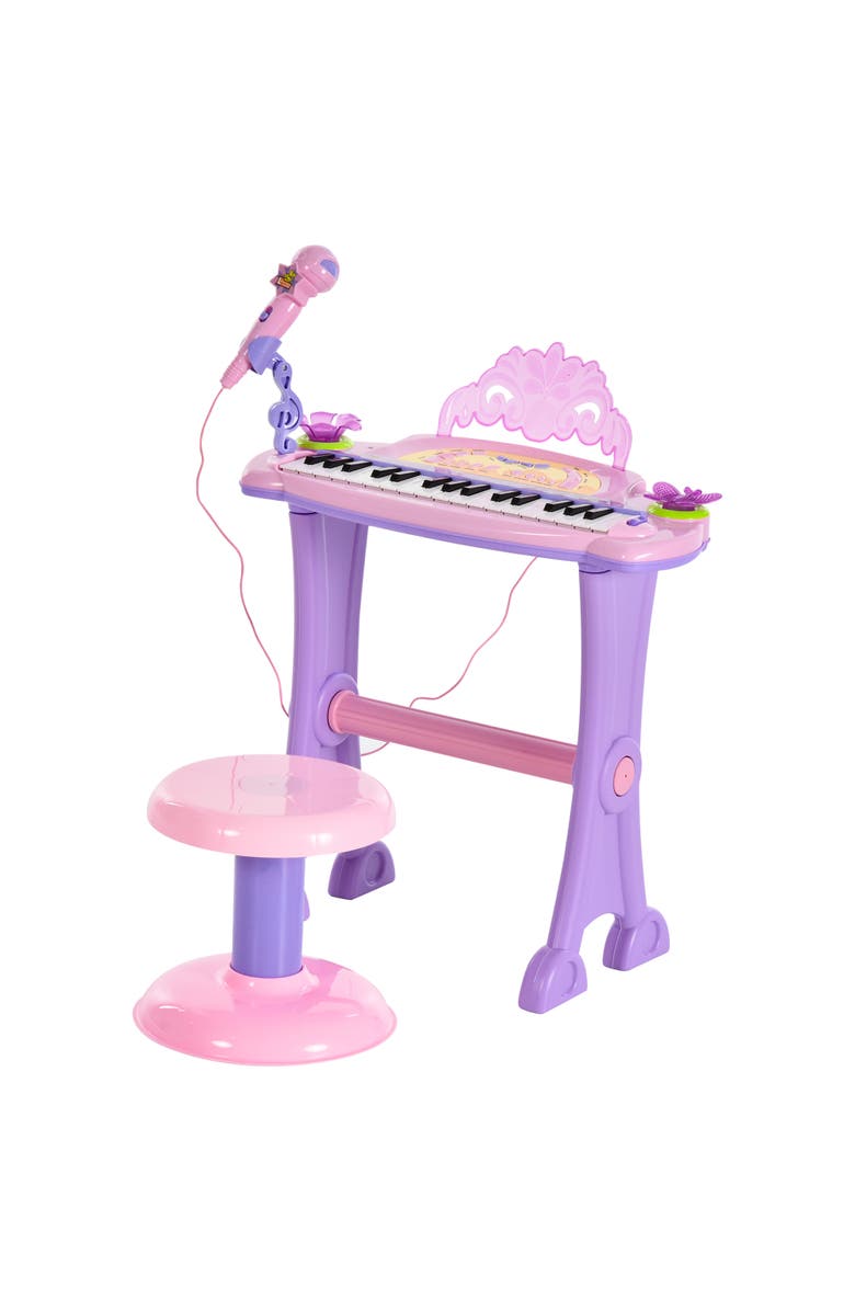 Qaba 32-Key Kids Electronic Piano (Princess), Stool, MP3, Record, Microphone, Main, color, Pink