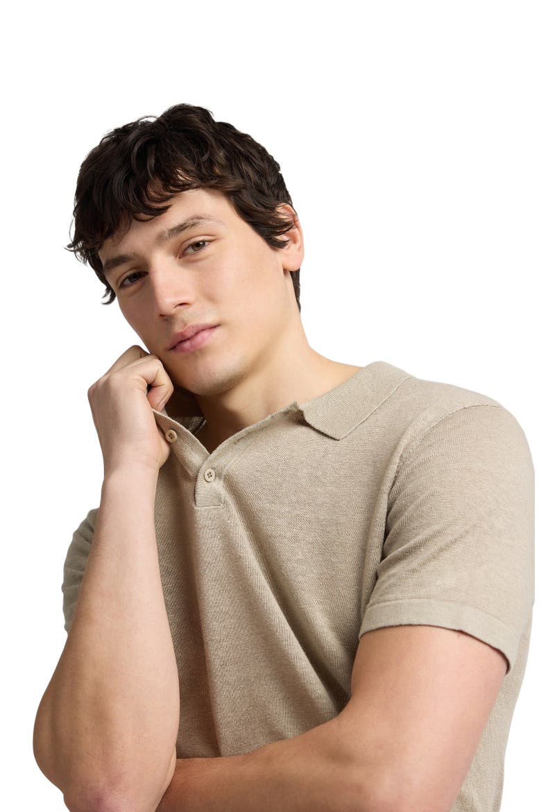 Linen Sweater Short Sleeve Polo, Alternate, color, Woodsmoke