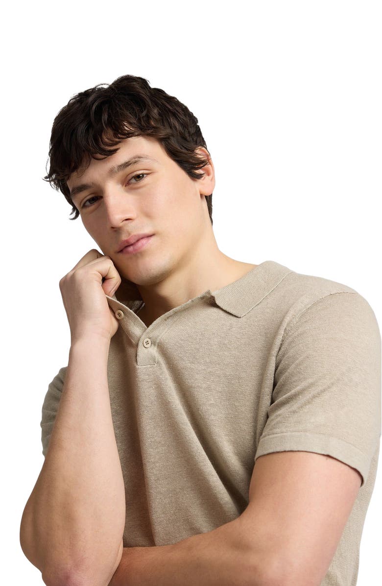 Onia Linen Sweater Short Sleeve Polo, Alternate, color, Woodsmoke