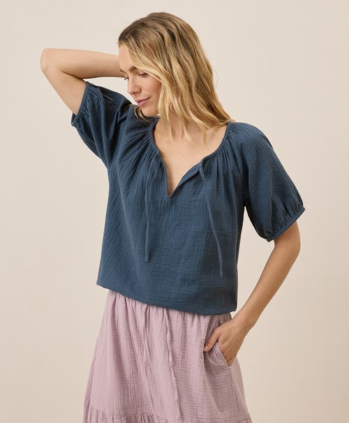 Pact Organic Cotton Coastal Double Gauze Boho Popover In Blue