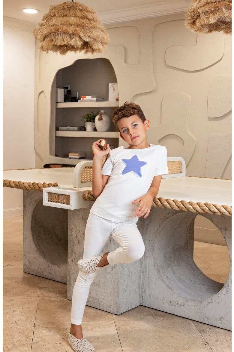Short Sleeve Heart Star Loungewear Set, Alternate, color, Ivory Blue Star