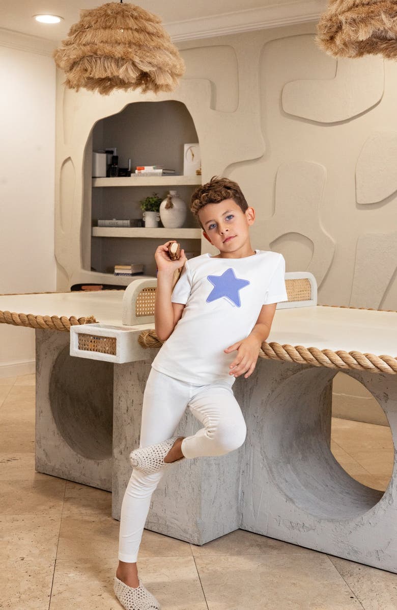 NoggiWear Short Sleeve Heart Star Loungewear Set, Alternate, color, Ivory Blue Star