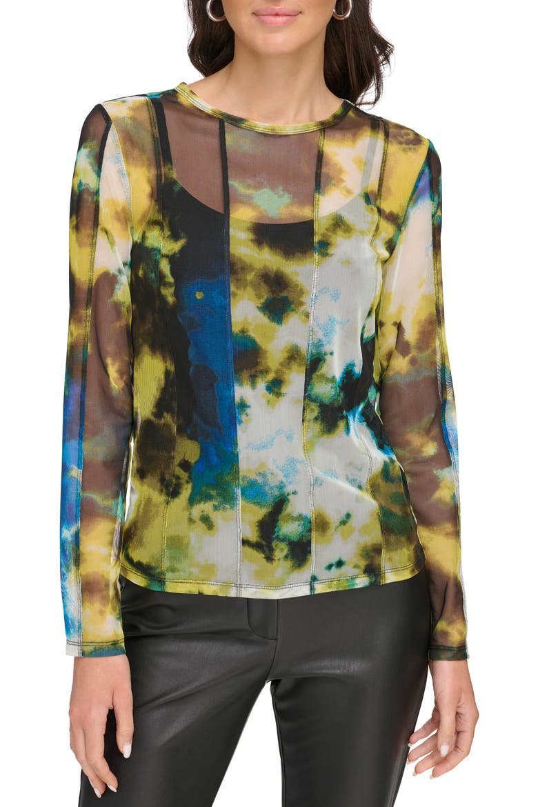 Tie Dye Mesh Top, Main, color, CITRINE/ BLACK MULTI