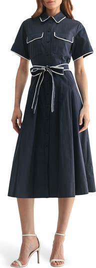 Short Sleeve Fit & Flare Midi Shirtdress