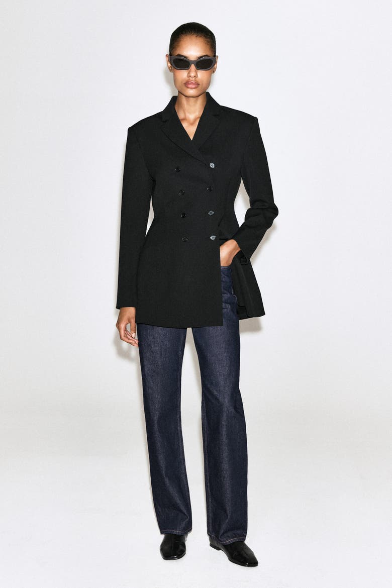 Double-Breasted Peplum Blazer, Alternate, color, BLACK
