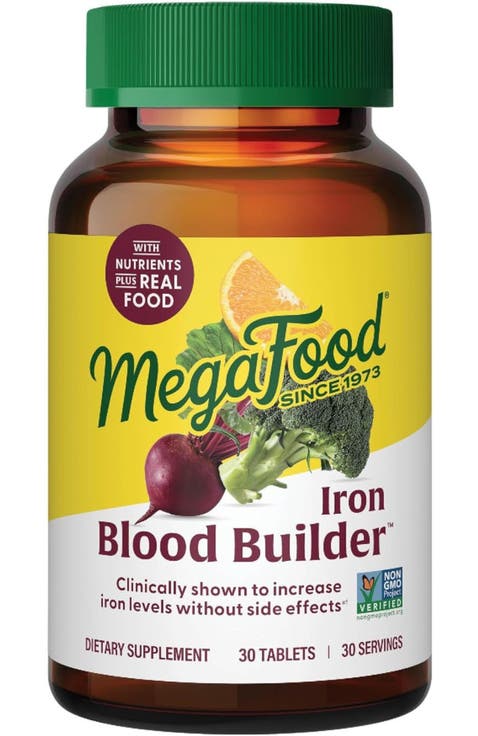 Blood Builder Iron Supplement for Women & Men with B12, Folic Acid & Vitamin C, Vegan, 30 Tablets