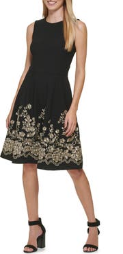 Calvin Klein Floral Embroidered Sleeveless Fit & Flare Dress