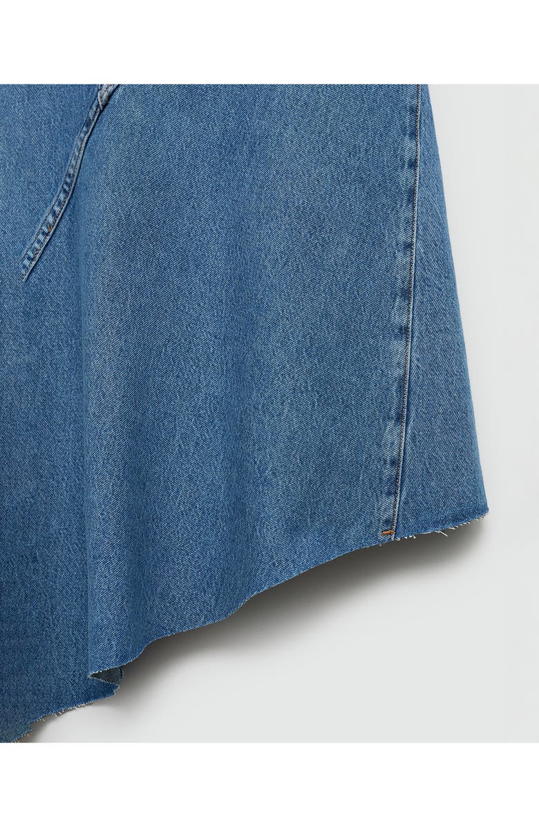 MANGO Asymmetric Raw Hem Denim Midi Skirt, Alternate, color,
