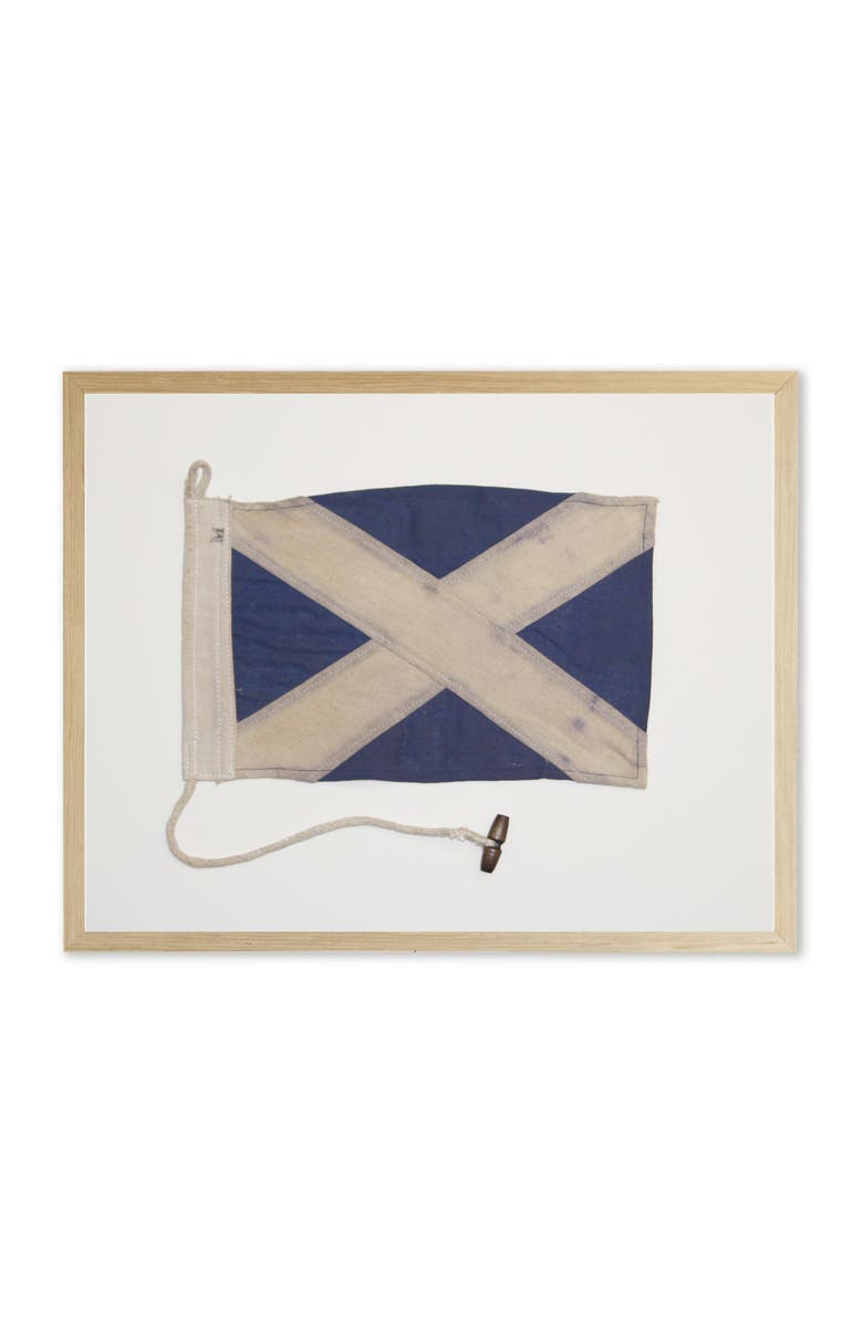 Antique Curiosities Navy and White Flag in Natural Wooden Frame, Main, color, Multi