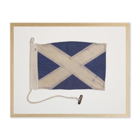 Navy and White Flag in Natural Wooden Frame