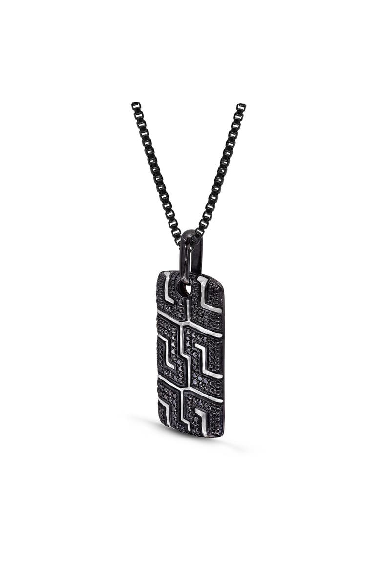 LuvMyJewelry Pro Rider Tire Tread Silver & Black Diamond Tag Necklace, Alternate, color, Dark Grey