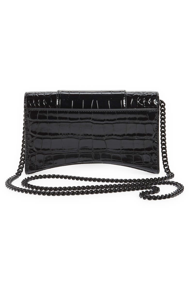 Balenciaga Hourglass Croc Embossed Leather Wallet on a Chain, Alternate, color,