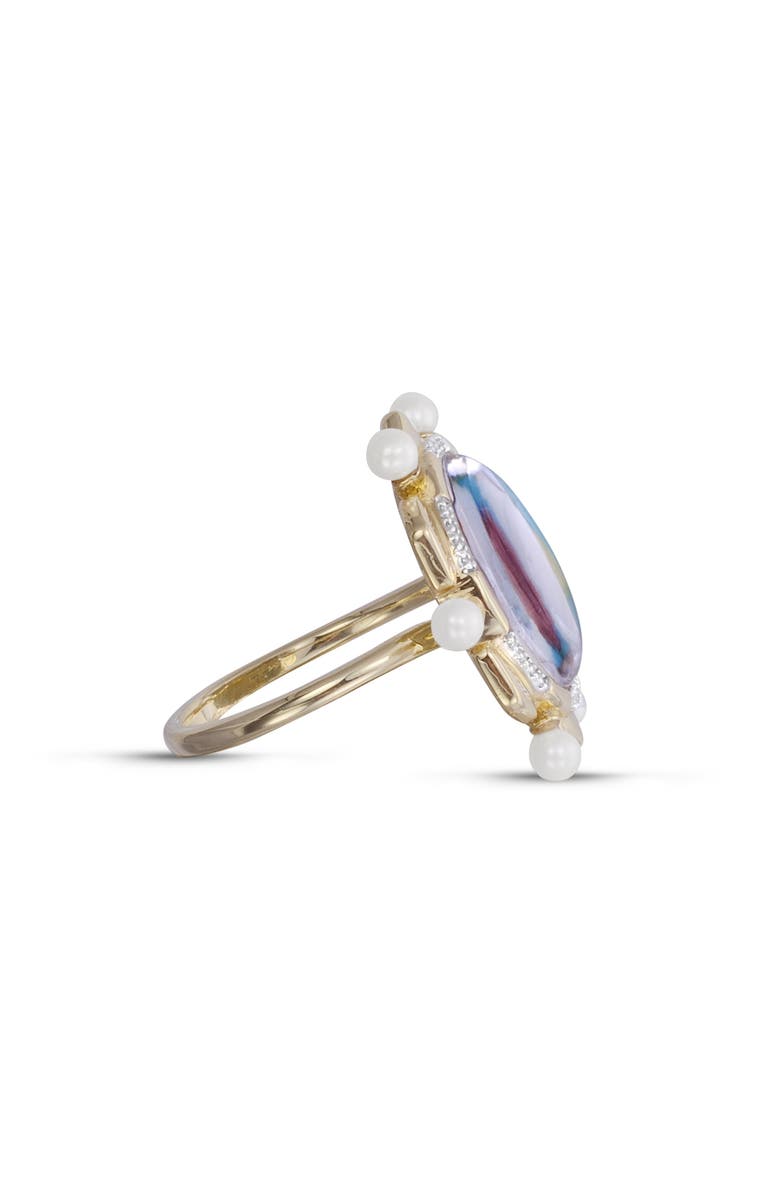 LuvMyJewelry Unicorn Popcorn Design Diamond Pearl Yellow Gold Plated Silver Mosaic Ring, Alternate, color,