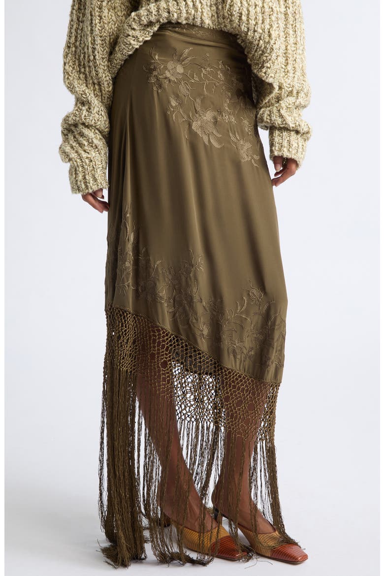 Lark Silk Fringe Maxi Skirt, Alternate, color, MALACHITE