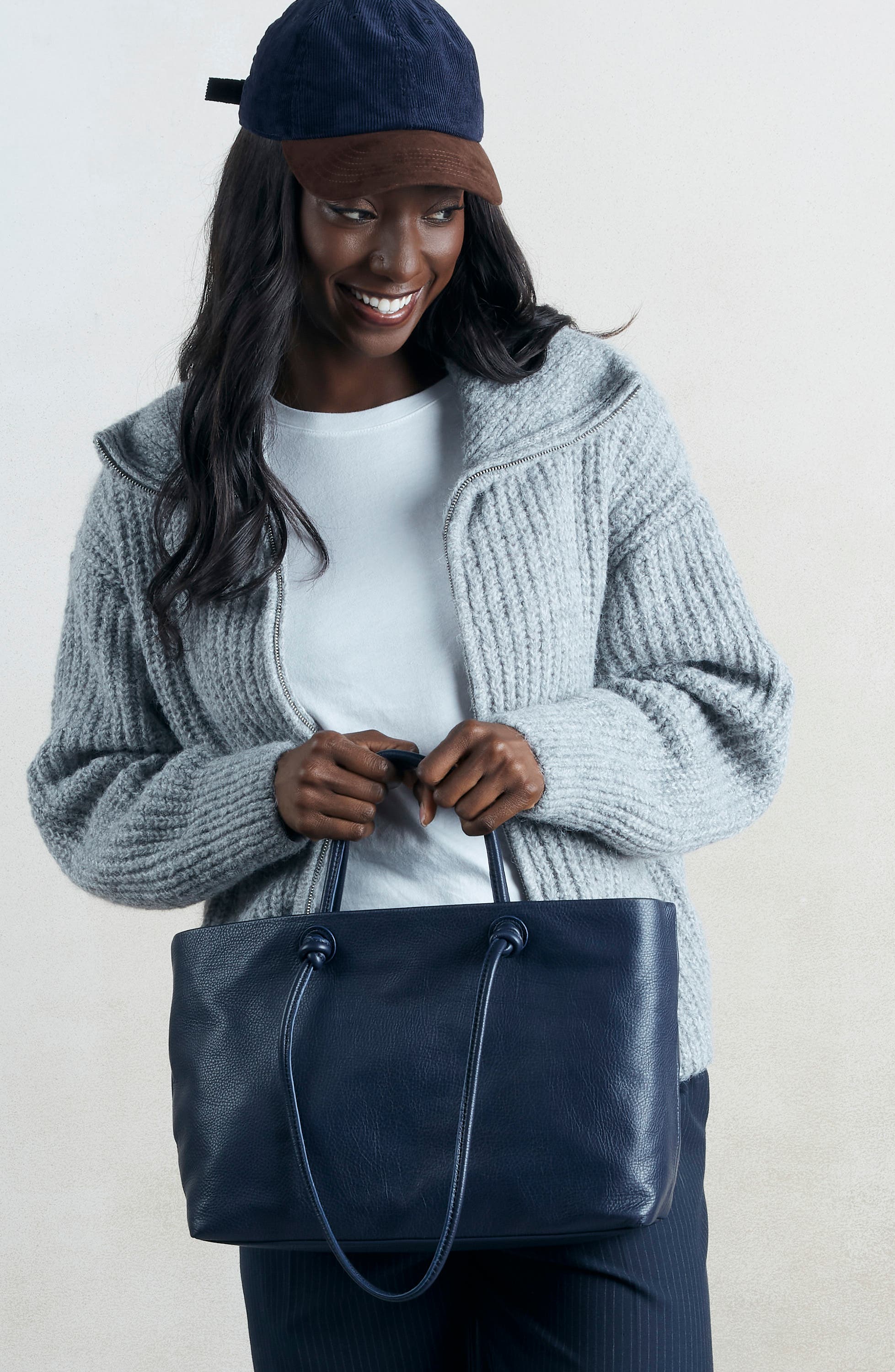 Softie Leather Tote, Alternate, color, INK NAVY