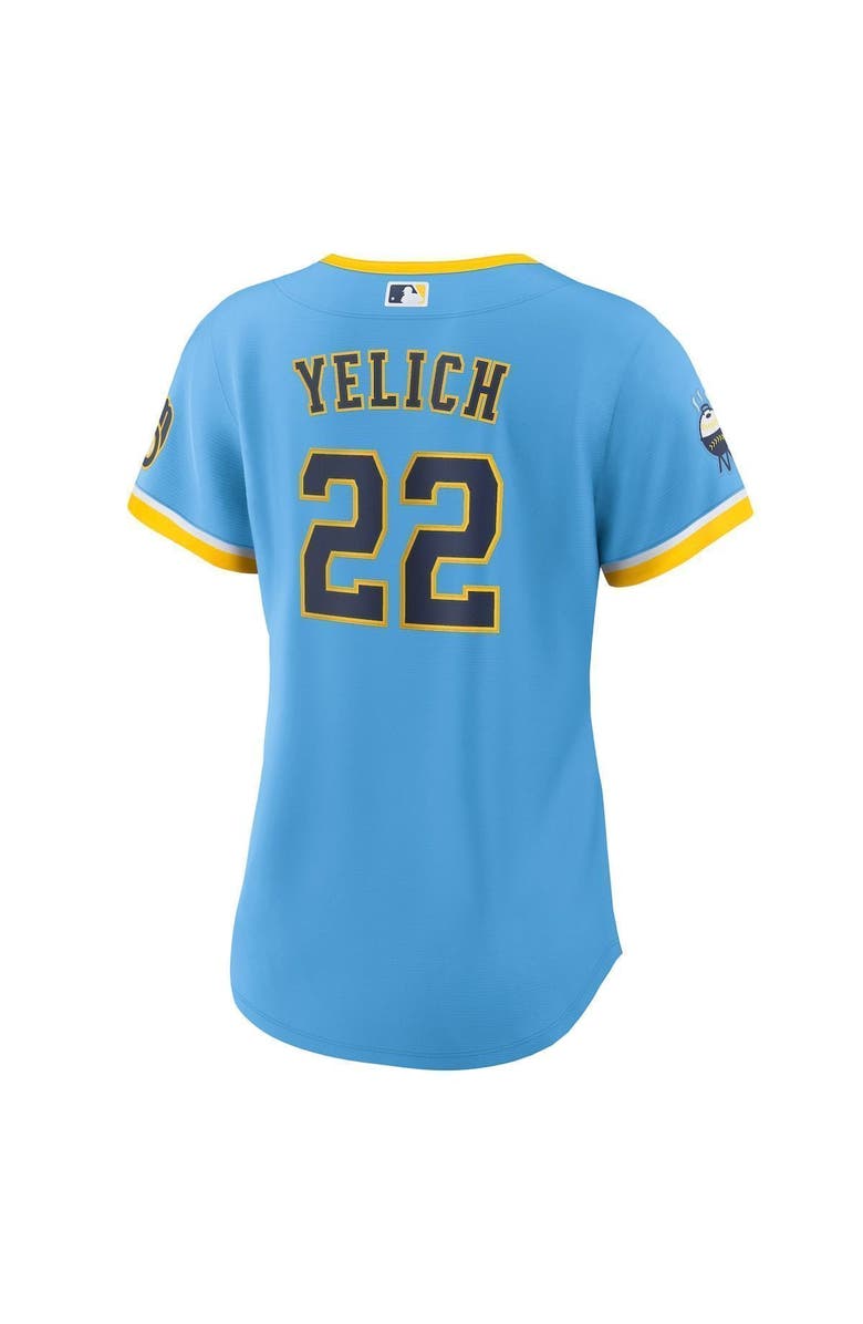 Nike Women's Nike Christian Yelich Powder Blue Milwaukee Brewers 2022 City Connect Replica Player Jersey, Alternate, color, Powder Blue