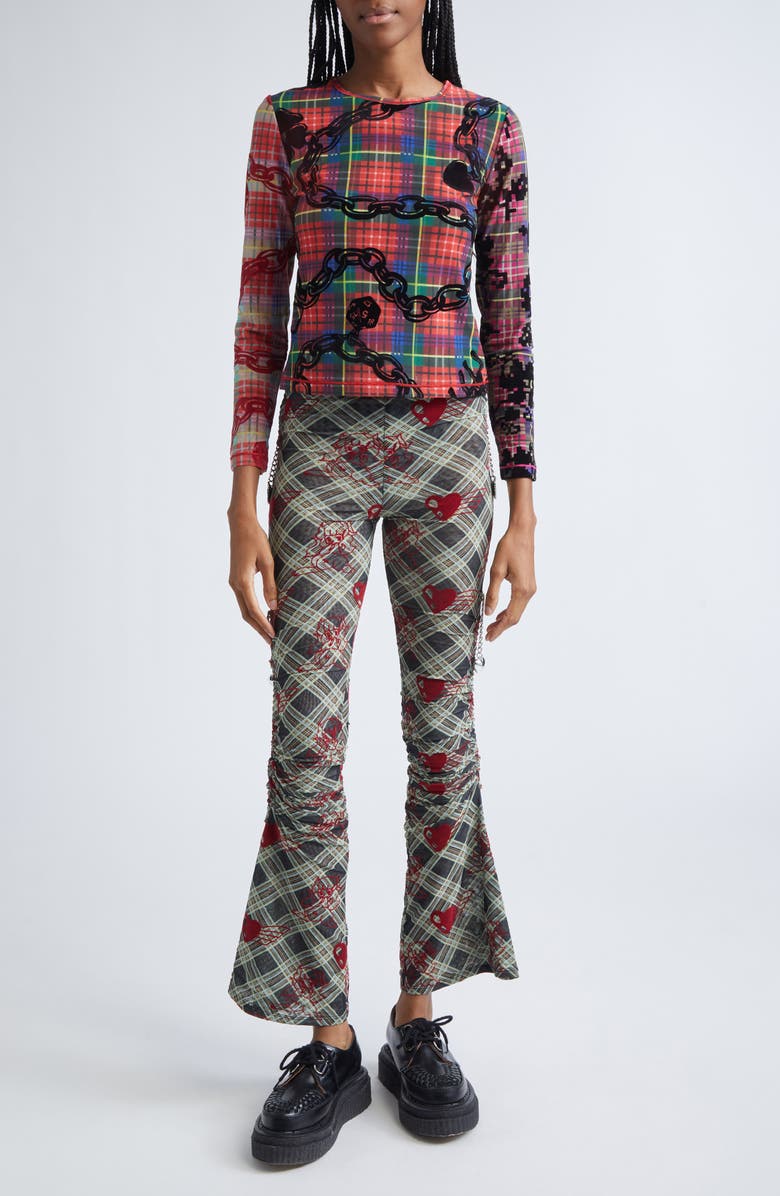 Chopova Lowena Lady Chain Flocked Mesh Top, Alternate, color, Black Multi