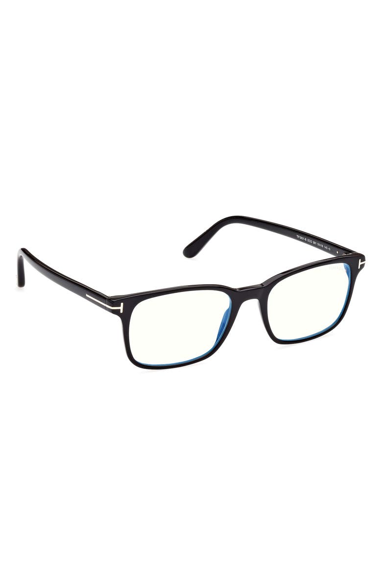TOM FORD 55mm Rectangular Blue Light Blocking Glasses, Alternate, color, Shiny Black